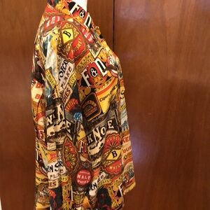 Company By Ellen Tracy Vintage Cigar/Whiskey Collage Pattern Silk Blouse - EUC